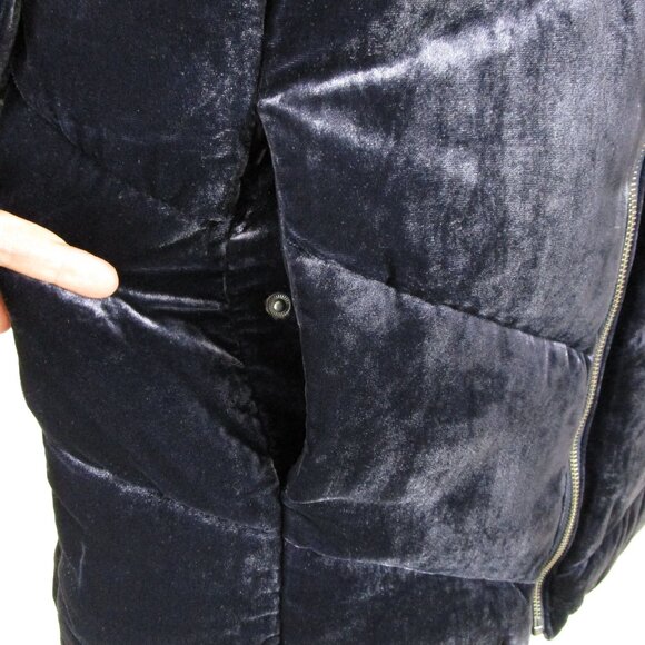 Talbot Womens Dark Navy Blue Velvet Velour Puffer Topcoat Parka Over Coat Size S - Picture 3 of 7